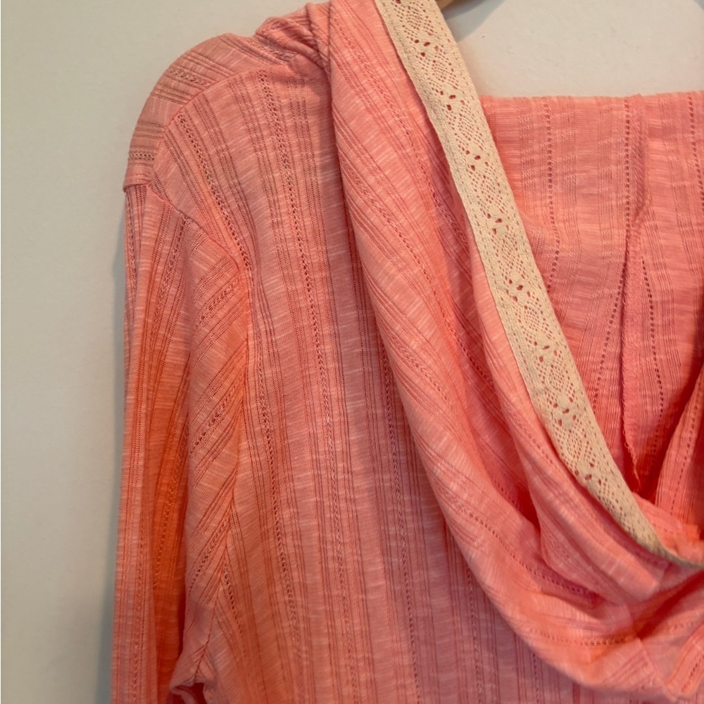 NWOT Kori America Peach Lace Coastal Cottagecore Hooded Asymmetrical Top - Picture 10 of 14